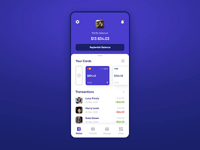 Thrify - Payment System - Statistic Page adobe xd android animation app bank card dashboard finance mobile money transfer transfers wallet