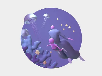 3d illustrations 3d 3dillustration blender blender3d blender3dart blue illustraion illustration jellyfish lowpoly moon mountains ocean planet planetarium sea space underwater