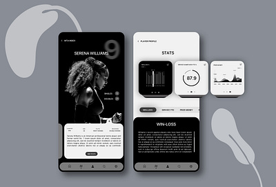 Sports App app black white data visualization design minimal mobile app play player serena williams sports stats tennis tennis player ui user experience user inteface ux