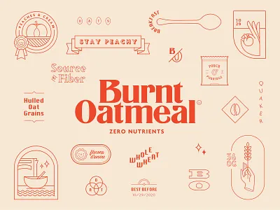 Burnt Oatmeal branding breakfast icon illustrator linear oatmeal peach typography vancouver vector
