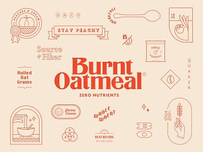 Burnt Oatmeal branding breakfast icon illustrator linear oatmeal peach typography vancouver vector