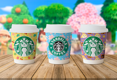 Starbells Coffee animal crossing coffee coffee cup colorful gaming illustration nintendo pattern starbucks