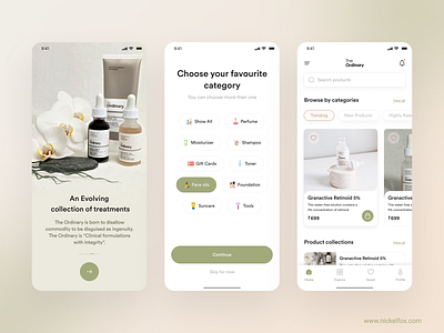 The Ordinary - Skincare Mobile App beauty beauty products categories cosmetics e commerce filters homepage makeup minimal mobile app online shopping products salon shop skincare skincare app splash treatment typography wellness