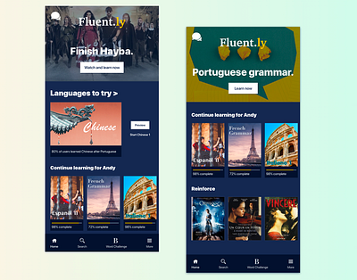 Fluent.ly: Language Suggestions app app design duolingo fluent generated language language learning learn learning app mobile design netflix suggestion visual design