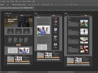 CaseClosed website wireframe photoshop wireframing design