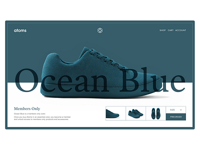 Atoms Model 000 Ocean Blue Preorder atoms mockup design redesign concept shoes sneakers ui user interface design ux webdesign website