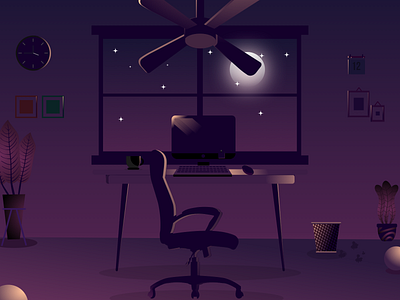 late night work design flat illustration minimal vector