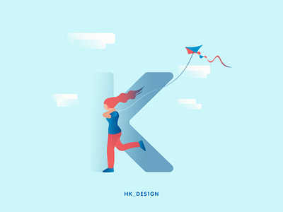 K - Kite 36daysoftype 36daysoftype11 alphabets character creative flat gradient illustration kite minimal typography vector visual design