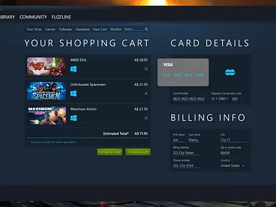 Daily UI #002 - Steam Checkout app branding checkout checkout form checkout page credit card daily 100 challenge daily ui dailyui day2 design fullscreen steam store ui ux vector
