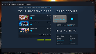 Daily UI #002 - Steam Checkout app branding checkout checkout form checkout page credit card daily 100 challenge daily ui dailyui day2 design fullscreen steam store ui ux vector