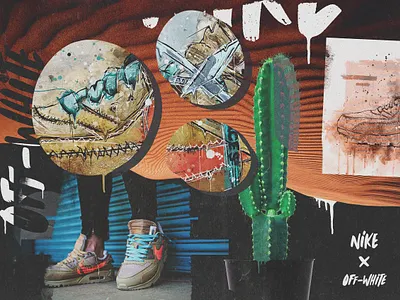 "OFF-WHITE x NIKE AIR MAX 90 DESERT ORE" art direction branding design digitalart graphic design illustration type typography