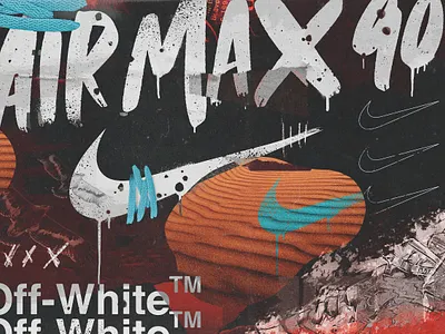 "OFF-WHITE x NIKE AIR MAX 90 DESERT ORE" branding design digitalart illustration type typography