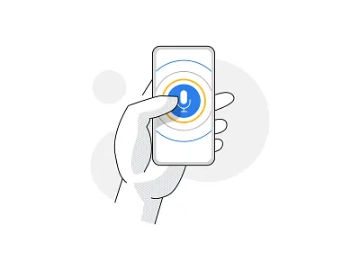 Hello, I'm your voice assistant 🎙️ button illustraion mobile phone product voice voice assistant voice search