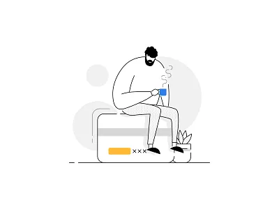 Please have a coffee while we verify your payment 💳 characters credit card cup debit card humans money payment pot relax