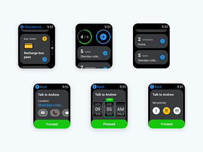 Smartwatch App | Location-based Reminders ⌚ accessibility adobe xd app app design apple apple watch cards ui dark ui darkmode design design thinking illustrator internetofthings ios smartwatch ui ui design ux