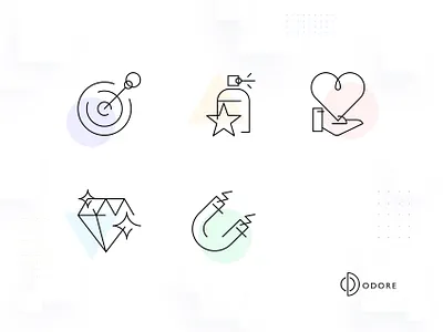 Odore Icon Set 1 dart design diamond heart homepage icon set iconography landing page magnet perfume sampling star ui ux web design website