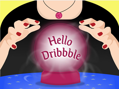 Fortune Teller - Debut Shot crystal ball debut debutshot design designer drawing dribbble flat fortune fortune teller future illustration magic stars vector