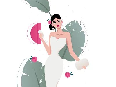 Lady in White #2 beautiful beauty beauty salon character dress elegant fashion flat fower girl illustration lady leaf party rose white woman