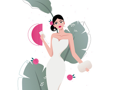 Lady in White #2 beautiful beauty beauty salon character dress elegant fashion flat fower girl illustration lady leaf party rose white woman