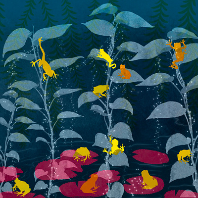 Hoppin mad froggie party frogs kids illustration magic monsoon nature party rains textures