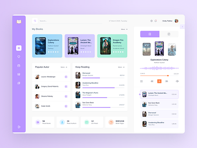 EBook Manager app audiobook book books bookshop clean dashboad design player ui ux ux ui web website