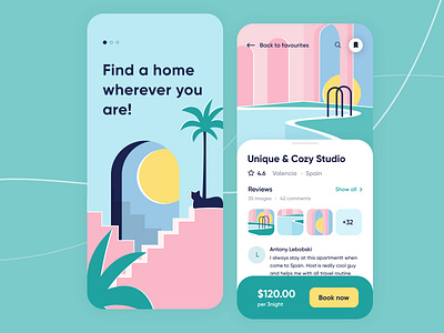 Booking App - Mobile concept arounda booking buildings clean concept digital product home hotel illustration interface mobile travel ui