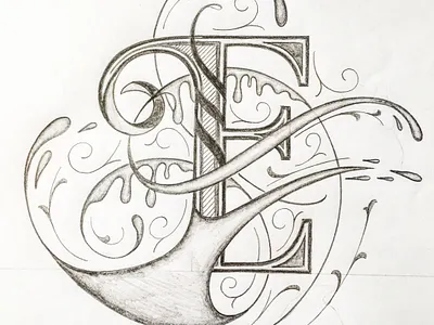 E flourishes illustration lettering