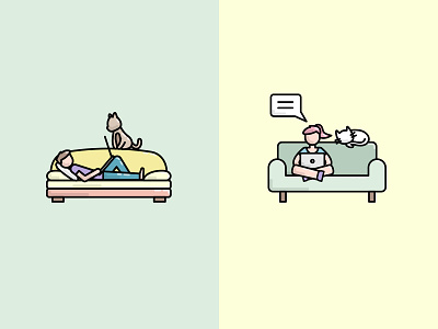 Work From Home Icon cat comfort dog from home icon laptop relax sofa wfh work workspace