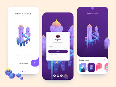 Mobile login illustration 2d app app design background castle icon illustration image interface isometry login mobile mobile design mobile ui screen sign in typography ui ux vector