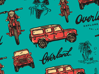 PATTERN / OVERLAND SRI LANKA bikini calligraphy design illustration island land rover lettering letters motorcycle outdoor pattern royal enfield script sri lanka typography vintage