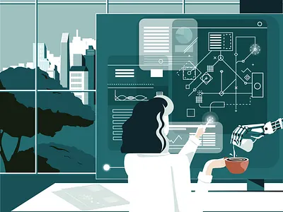 Algorithms ai algorithm artificial intelligence artificialintelligence cityscape coffee concept conceptual conceptual illustration digital editorial editorial illustration illustration mathematics robot science science illustration woman women women empowerment
