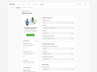 State Dashboard account settings clean dashboard dashboard design dashboard tiles modern platform report saas settings simple sketch taxjar ui ux