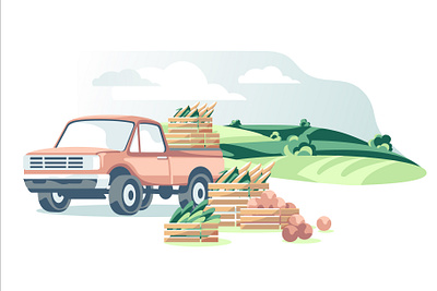 Agriculture harvest landscape abstract agriculture art car delivery design field flat harvest illustration isolated lifestyle traditional transport truck ui vector vector artwork vector illustration vehicle