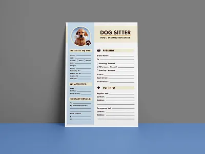 Free Dog Sitter Instruction / Information Sheet Design Template dog dog flyer dog information sheet dog instruction sheet dog sitter flyer flyer design flyer template free flyer