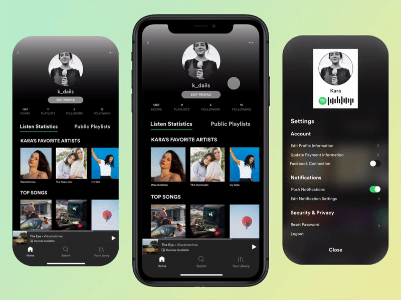 Profile / Settings re-design dailyui dailyui006 dailyui007 profile prototype settings spotify spotify cover typography