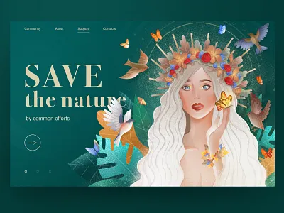 NATURE Web page animals art bird character design flower graphic green illustration landing nature procreate ui ux web woman woman portrait