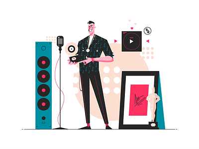 Music star reward character flat illustration kit8 man music pop reward star vector