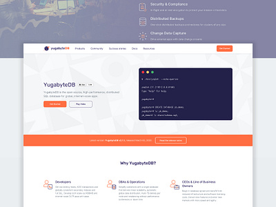 YugabyteDB website (Open Source) branding cloud database landing page open source product product design startup terminal ui user experience user interface ux web design website