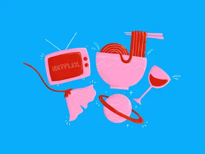 Things That Make Me Happy #3 colorful colours drawing food fun icons illustration netflix object planet procreate ramen space spring things vector