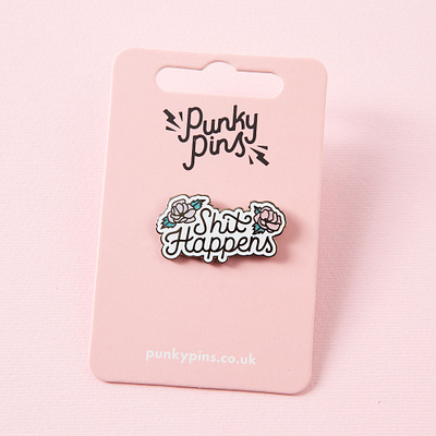 Shit Happens Enamel Pin enamel pin floral flowers handlettering illustration lettering pin quote type typography