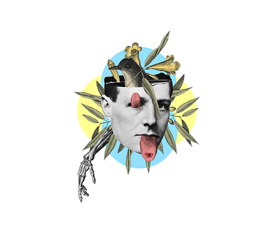 ¿Quién habla en esa película? Me pregunto. brid collage head illustration plants