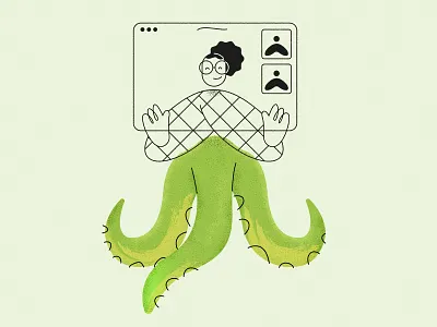 The beauty of video conferencing - Illustration bestself character characterdesign color grain grain texture hangouts illustration illustrations isolation modern technology monster roughen technology tenticles texture vector video conferencing workfromhome zoom