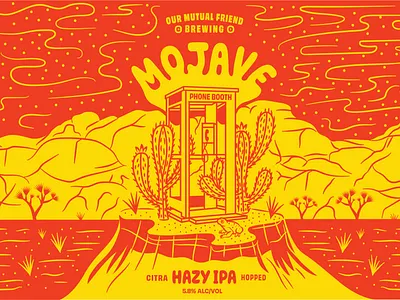 OMF Mojave Phone Booth cactus colorado craft beer denver graphic design hazy ipa illustration joshua tree mojave desert our mutual friend phone booth red spotted toad typography