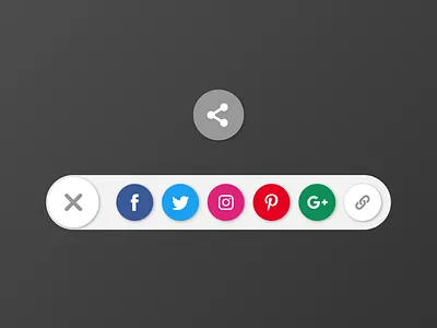 Expanding Share Button cancel circle copy link dailyui exit expand facebook google plus instagram link pinterest round share button twitter ui ux