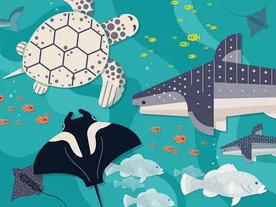 Ocean Voyager Puzzle Illustration atlanta fish illustration minimal puzzle ray simple tank turtle vector whale shark