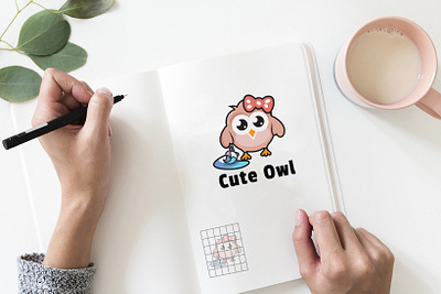 Cute Litle Owl Logo animal animation baby beauty bird brush character colorful design feminin funy litle mascot owl owl illustration owl logo pink template vector
