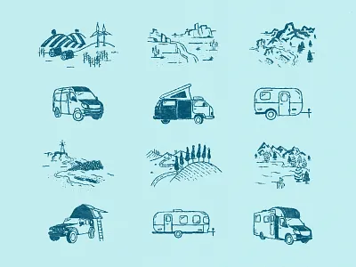 Outdoorsy Brand Illustrations design illustration outdoorsy rebrand roadtrip rv texture travel
