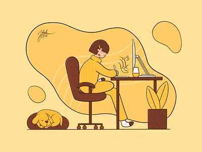 14 - Work From Home art character drawing flat illustration ipad procreate raster texture vector