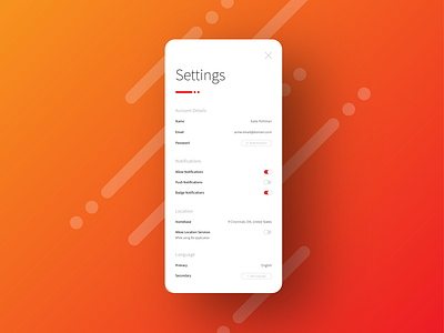 Daily UI 007: Settings Page 007 dailyui design gradient mobile red responsive settings ui ux