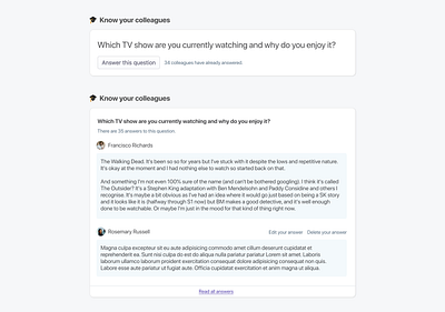Know your colleagues answer colleague form link list question saas